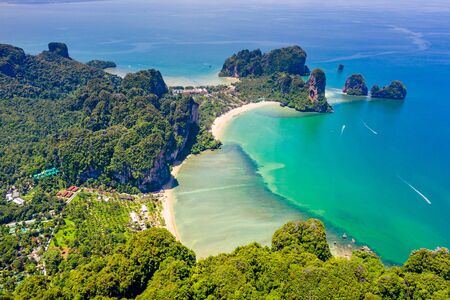 Krabi - Railay beach seen from a drone. One of Thailand's most famous luxurious beach. の写真素材