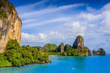Krabi - Railay beach seen from a drone. One of Thailand's most famous luxurious beach.の写真素材