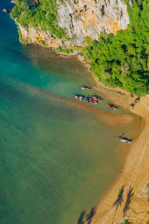 Krabi - Railay beach seen from a drone. One of Thailand's most famous luxurious beach.の写真素材