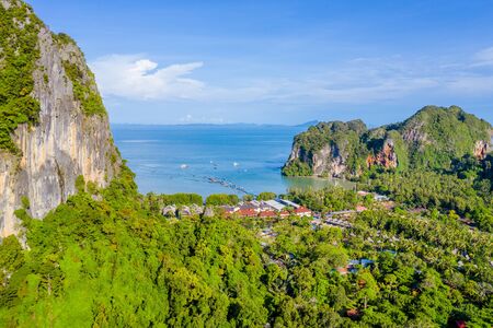 Krabi - Railay beach seen from a drone. One of Thailand's most famous luxurious beach.の写真素材