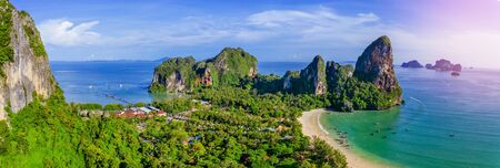 Krabi - Railay beach seen from a drone. One of Thailand's most famous luxurious beach.の写真素材