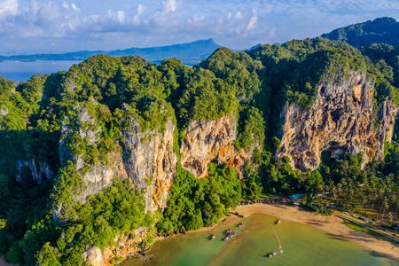 Krabi - Railay beach seen from a drone. One of Thailand's most famous luxurious beach.の写真素材