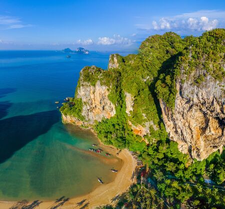 Krabi - Railay beach seen from a drone. One of Thailand's most famous luxurious beach.の写真素材