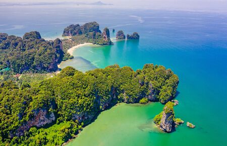 Krabi - Railay beach seen from a drone. One of Thailand's most famous luxurious beach.の写真素材