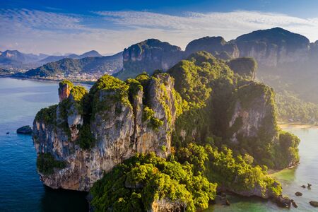 Krabi - Railay beach seen from a drone. One of Thailand's most famous luxurious beach.の写真素材