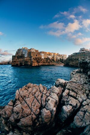 Beautiful landscape at sunset in Polignano a Mare, Apulia, Italy - Puglia region.の写真素材