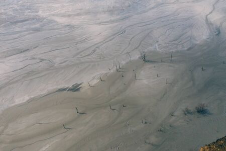 Drone view of contaminated, toxic water stream in Geamana, Romaniaの写真素材