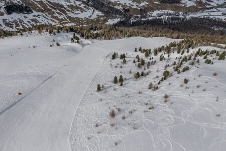 Drone view of mountain ski slopes.の写真素材
