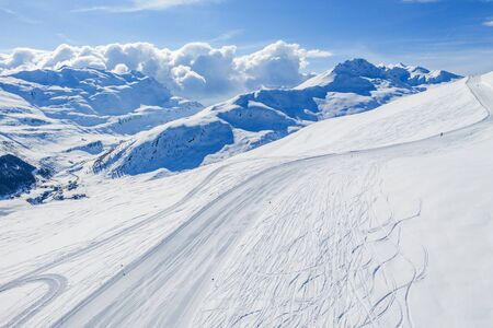 Drone view of mountain ski slopes.の写真素材