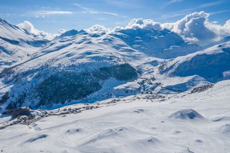 Drone view of mountain ski slopes.の写真素材