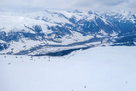 Drone view of mountain ski slopes.の写真素材