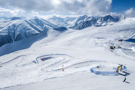 Drone view of mountain ski slopes.の写真素材