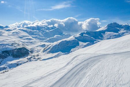 Drone view of mountain ski slopes.の写真素材