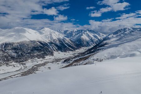 Drone view of mountain ski slopes.の写真素材