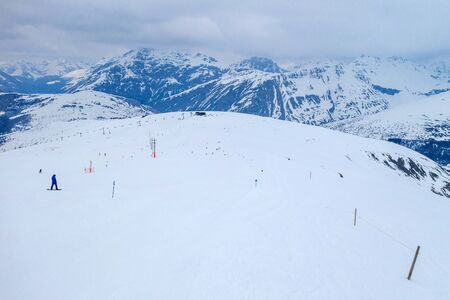 Drone view of mountain ski slopes.の写真素材