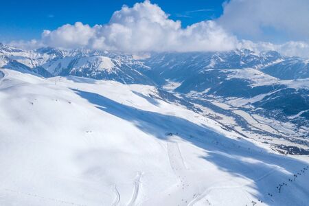Drone view of mountain ski slopes.の写真素材