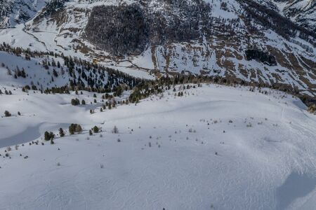 Drone view of mountain ski slopes.の写真素材