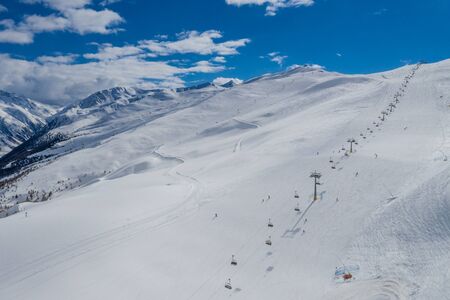 Drone view of mountain ski slopes.の写真素材