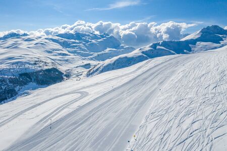 Drone view of mountain ski slopes.の写真素材