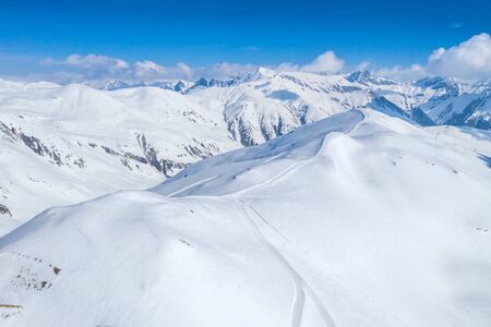 Drone view of mountain ski slopes.の写真素材