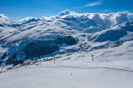 Drone view of mountain ski slopes.の写真素材