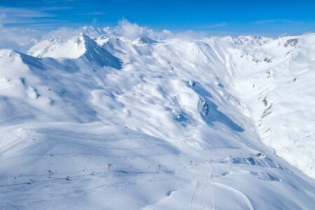 Drone view of mountain ski slopes.の写真素材