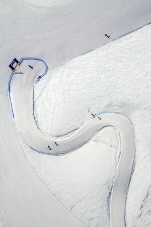 Drone view of mountain ski slopes.の写真素材