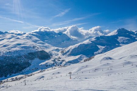 Drone view of mountain ski slopes.の写真素材