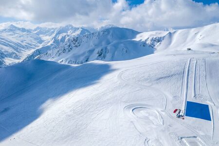 Drone view of mountain ski slopes.の写真素材