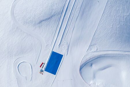 Drone view of mountain ski slopes.の写真素材