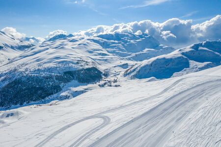 Drone view of mountain ski slopes.の写真素材