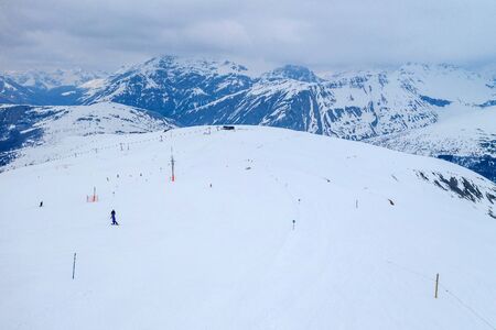 Drone view of mountain ski slopes.の写真素材