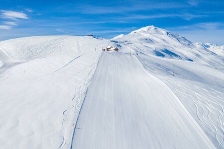 Drone view of mountain ski slopes.の写真素材