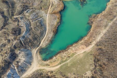 Blue Lagoon near Cluj-Napoca, Romania from a droneの写真素材