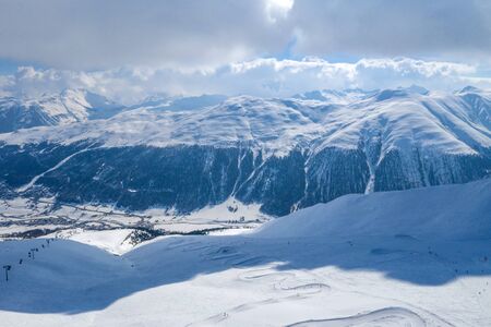 Drone view of mountain ski slopes.の写真素材