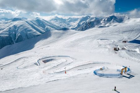 Drone view of mountain ski slopes.の写真素材