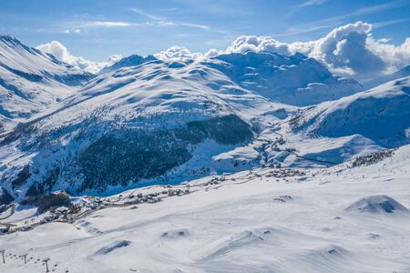 Drone view of mountain ski slopes.の写真素材