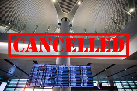 Cancelled flights due to coronavirus outbreak. Baned travels with airplanes.の写真素材