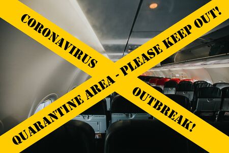 Cancelled flights due to coronavirus outbreak. Baned travels with airplanes.の写真素材