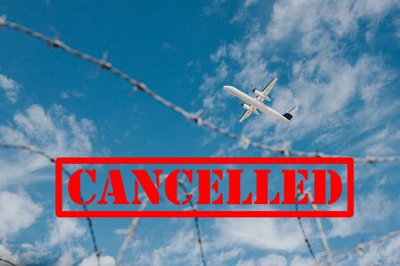 Cancelled flights due to coronavirus outbreak. Banned travels with airplanes.の写真素材