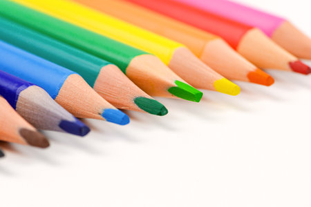 Colorful pencils isolated on a white background. Close up.の写真素材