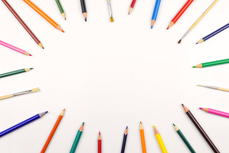 Colorful pencils on a white background. Back to school.の写真素材
