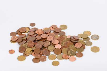 Pile of coins on white background,Thai Baht currency