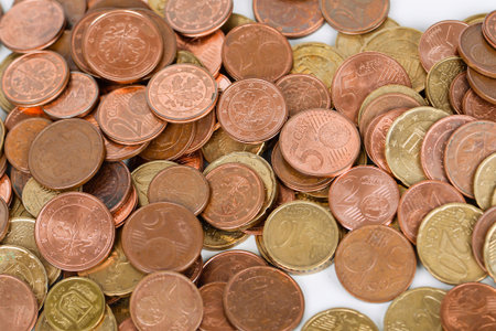 Euro coins money (EUR), currency of European Union over white background
