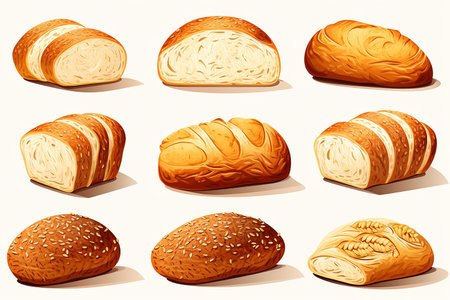 Illustration of a set of baked breads. Vector illustration.の素材