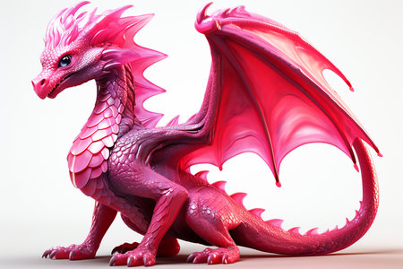 Red dragon isolated on white background. 3D illustration. Vertical.の素材