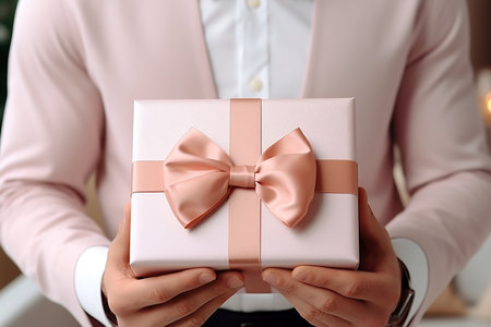 gift in man's hands close-up, valentine's day, christmas, shopping. High quality photoの素材