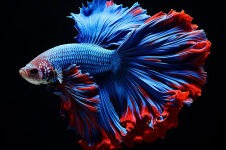 wrestling fish blue cockerel on black backgroundの素材