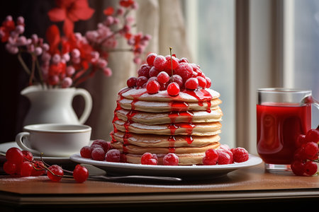 photo of an ideal morning breakfast without people, tea and croissants. High quality photoの素材