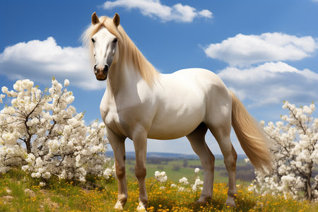 Beautiful horse on pasture in spring. High quality photoの素材